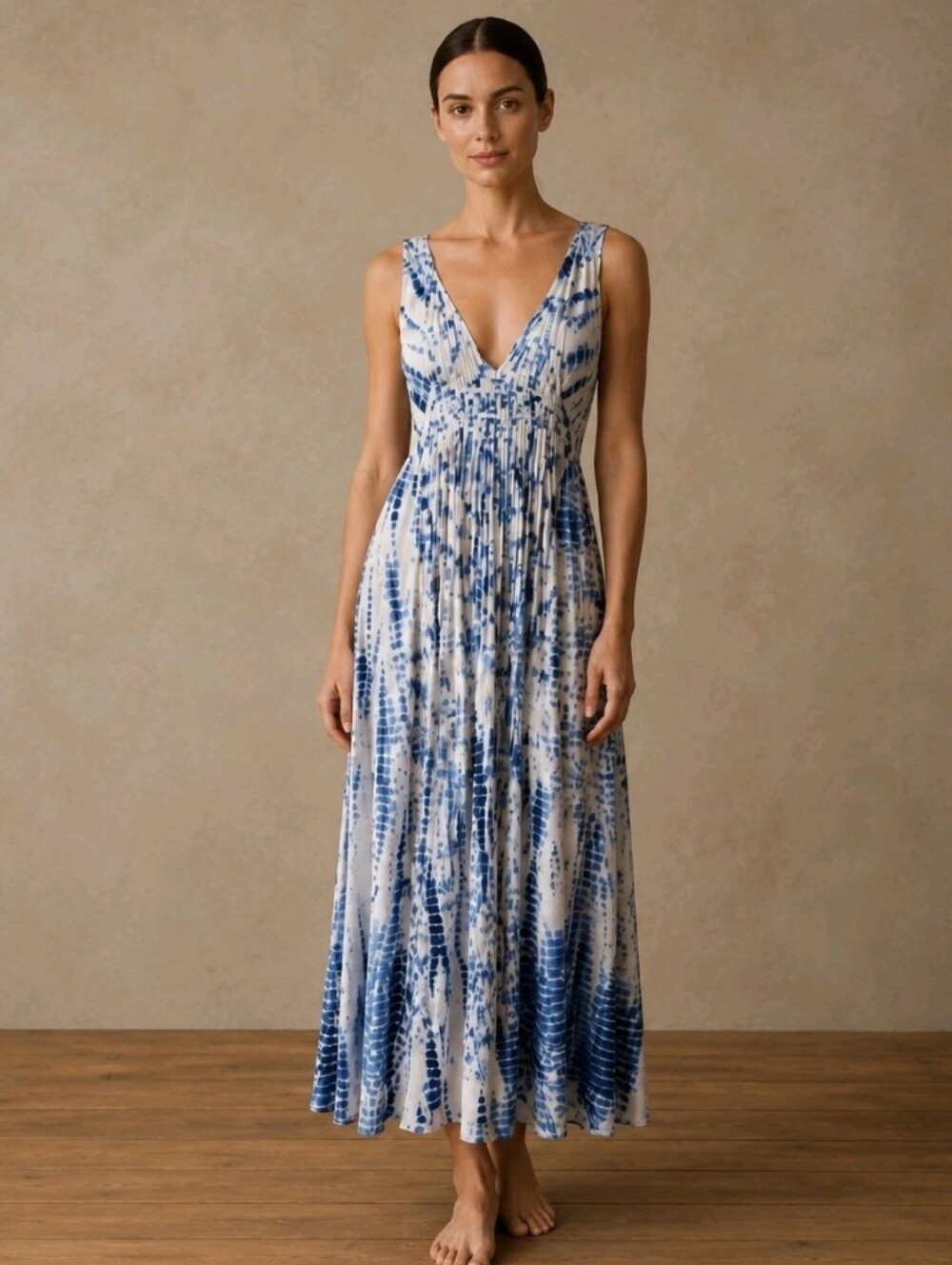 Michael Kors Blue White Tie Dye Tank Dress Maxi Fringe Boho Summer Size XXS